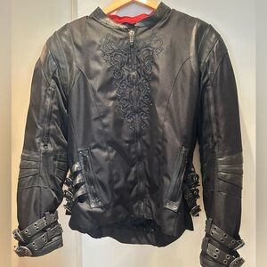 NEW Black Armoured Embroidered Women's Motorcycle Jacket Size M